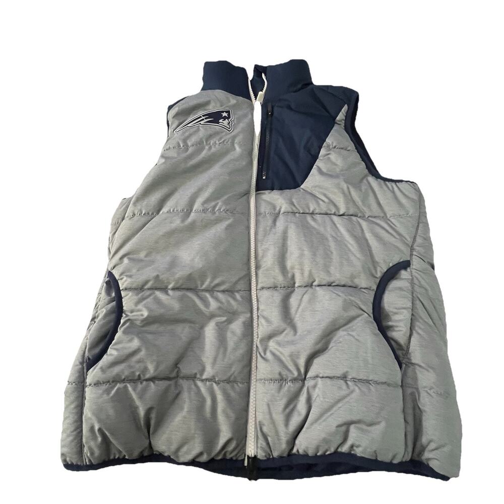New England Patriots Puffer Vest Men M Gray Nike On Field Zip Windbreaker NFL